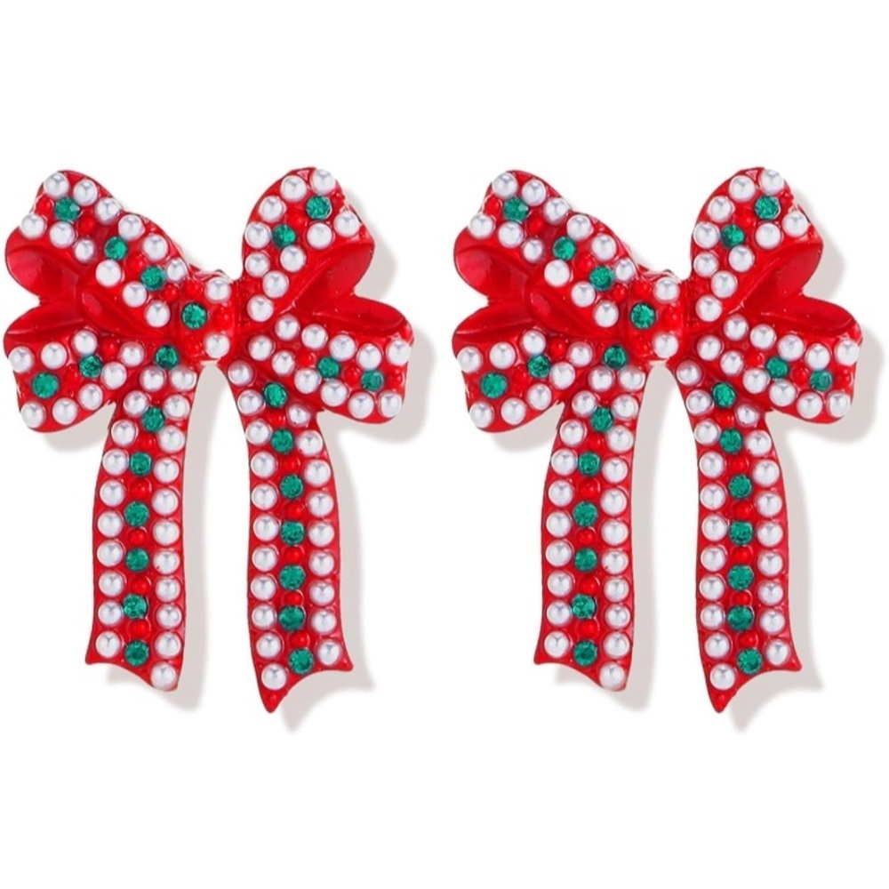Beautiful Christmas Beaded Bow Earrings